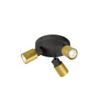 SLV 1008333 PURI 2.0 Tube, Wand- und Deckenaufbauleuchte, rund, 3 x max. 6W GU10, schwarz / gold 