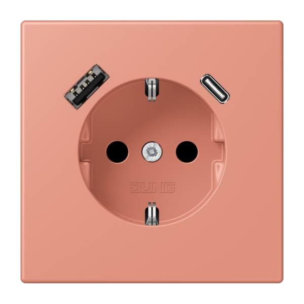 Jung LC1520-15CA233 SCHUKO Steckdose 16A 250V mit USB-Ladegerät 1xTypA + 1xTyp C integrierter erhöhter Berührungsschutz SAFETY+ Serie LS l'ocre rouge moyen