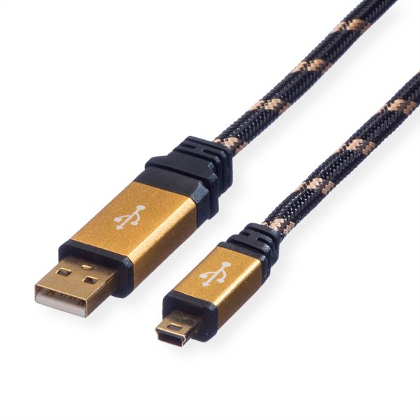 roline 11.88.8821 GOLD USB 2.0 Kabel Typ A/5-Pin Mini Retail Blister 0,8 Meter