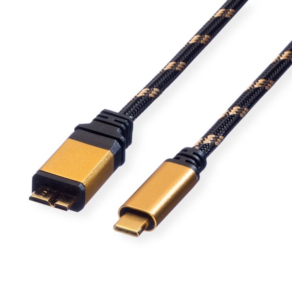 roline 11.88.9025 GOLD USB 3.2 Gen 1 Kabel C-Micro B Stecker/Stecker Retail Blister 0,5 Meter