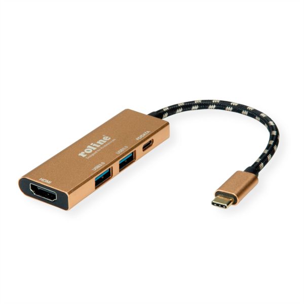 roline 12.02.1119 GOLD USB Typ C Dockingstation HDMI 4K 2x USB 3.2 Gen 1 1x PD