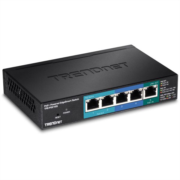 TRENDnet TPE-P521ES TRENDnet 5Port Gigabit Switch PoE+ Powered mit PoE Pass Through 15W