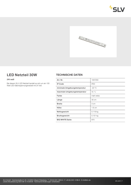 SLV 1007250 LED Netzteil 30W, 24V weiß