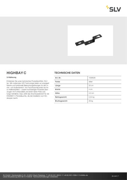 SLV 1008528 HIGHBAY C, U-Halterung