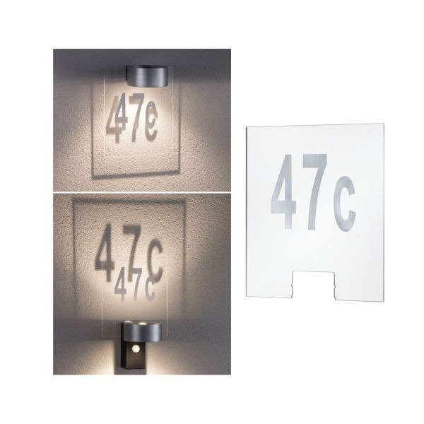 Paulmann 796.74 LED Außenwandleuchte Cone Hausnummer für House Wandleuchte Cone eckig 240x4mm Transparent Kunststoff