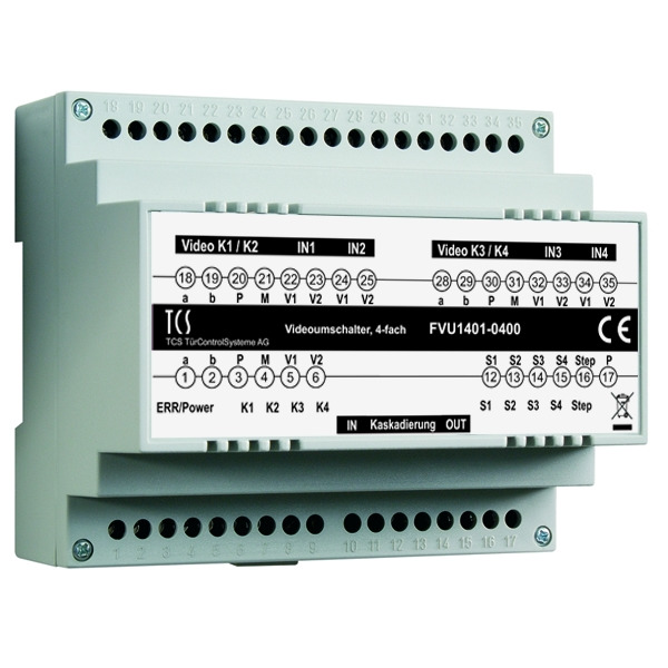 TCS FVU1401-0400 Videosignalumschalter zur gezielten Auswahl von 1 aus bis zu 64 Kameras 4-fach Hutschiene 6 TE