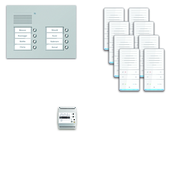 TCS PAUF082/001 audio:pack UP für 8 Wohneinheiten mit Außenstation PUK 8 Klingeltasten 2-spaltig + 8x Freisprecher ISW5031 + Steuergerät BVS20