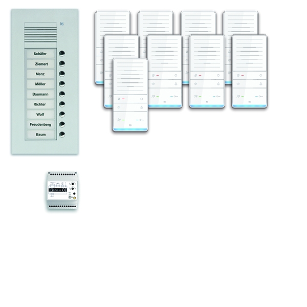 TCS PAUF091/001 audio:pack UP für 9 Wohneinheiten mit Außenstation PUK 9 Klingeltasten + 9x Freisprecher ISW5031 + Steuergerät BVS20