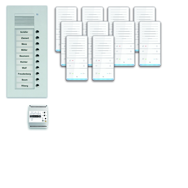 TCS PAUF101/001 audio:pack UP für 10 Wohneinheiten mit Außenstation PUK 10 Klingeltasten + 10x Freisprecher ISW5031 + Steuergerät BVS20