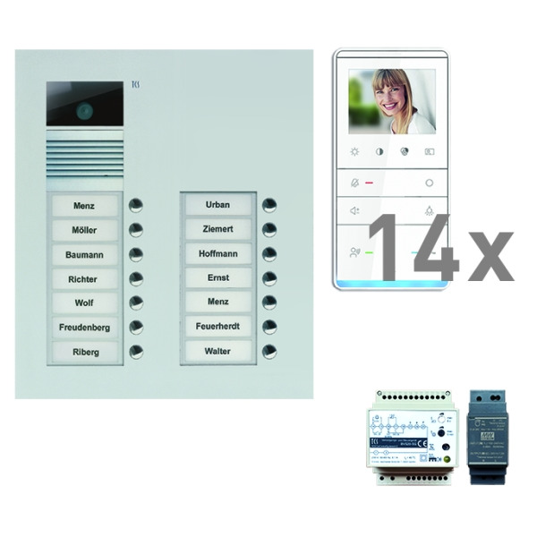 TCS PVU17140-0010 video:pack UP für 14 Wohneinheiten mit Außenstation AVU 14 Klingeltasten + 14 x Video Freisprecher IVW5111 + Steuergerät VBVS05