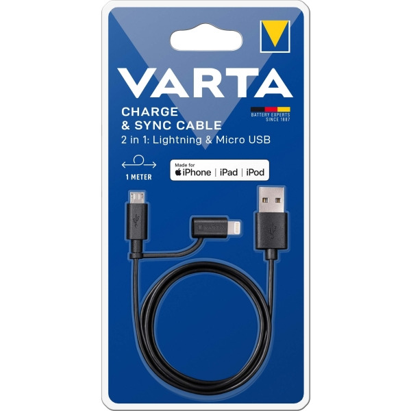 Varta 57943 Charge + Sync Kabel 2in1 Micro USB+Lightning